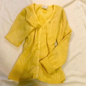 Y2K Womens Yellow Cable Knit Button Cardigan Sweater Size Small‎ V Neck